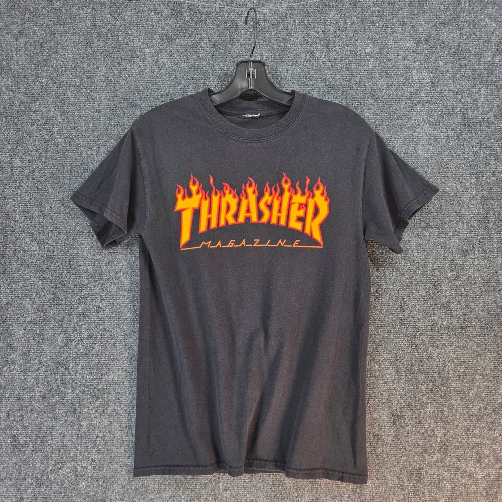 Thrasher Magazine Flame Logo Cotton Tee Mens Small Black Y2K Graphic Tee Skate